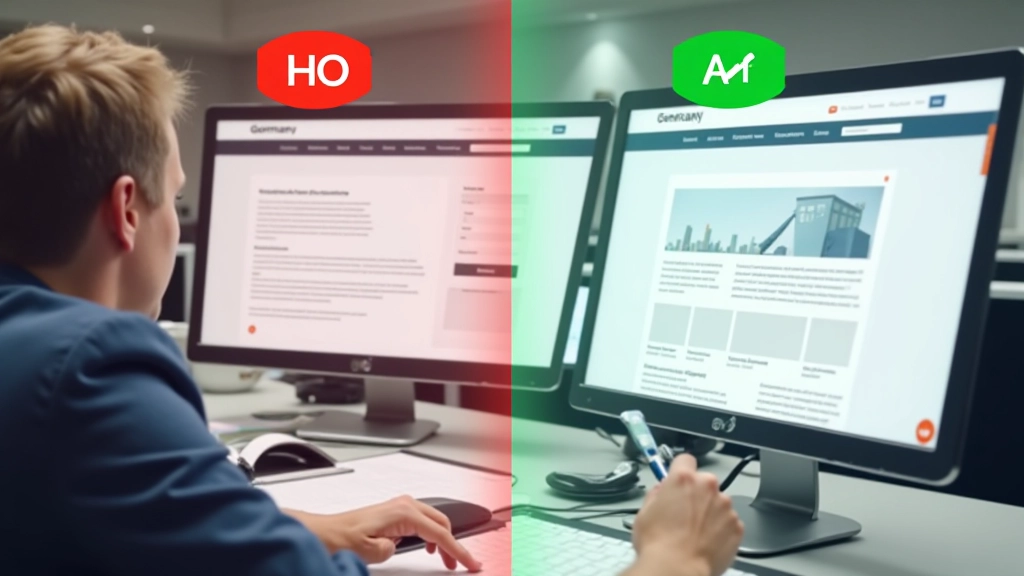 Vorher-Nachher Vergleich: Linke Seite zeigt verschobenes Layout mit rotem CLS-Indikator, rechte Seite stabile Position mit grünem Haken