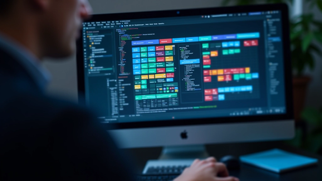 CSS-Grid-Visualisierung mit farbigen Blöcken auf Computerbildschirm